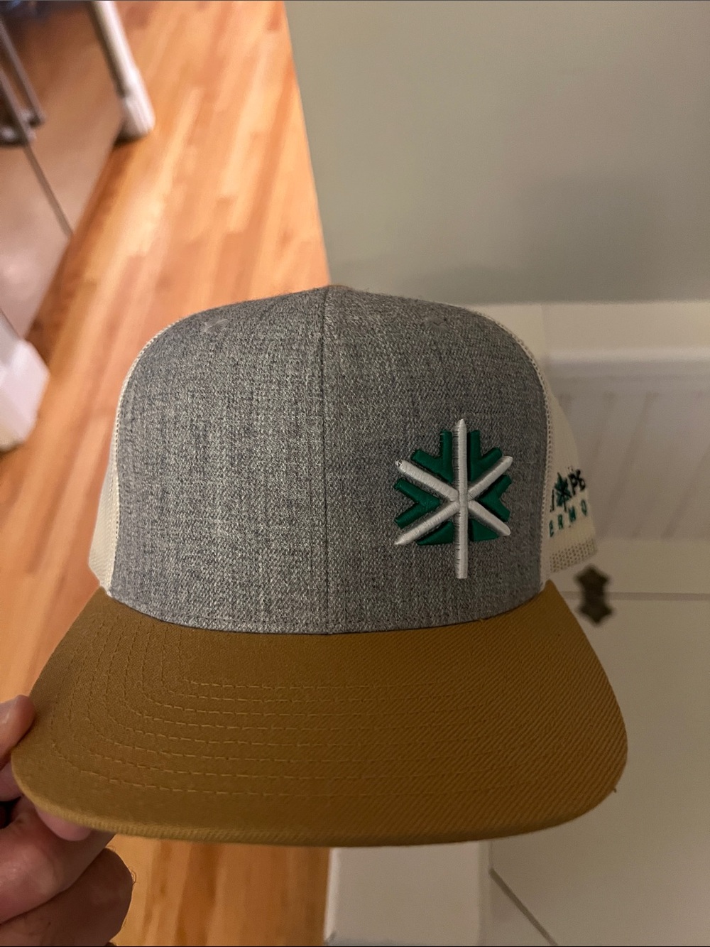 Gray and Brown Patch Logo Trucker Hat - Jay Peak VT Ski Resort